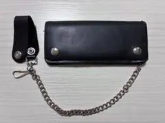 ブラックレザー 長財布 ウォレットチェーン付き