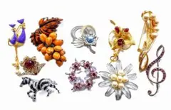 アンティーク/レトロ/ヴィンテージ・ピンブローチ　10点まとめて