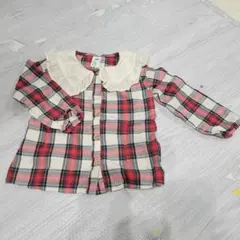 H&M タータンチェック柄 フリル襟シャツ 95cm