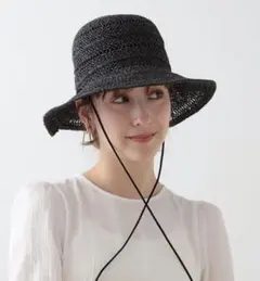 Ray BEAMS / 透編み ペーパー ブリム ハット　麦わら帽子