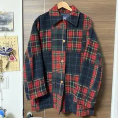 90s OLD GAP チェック柄 ウールコート Lサイズ