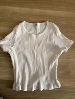 UNIQLO ホワイト リブ編み 半袖Tシャツ