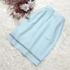 courreges ロゴ刺繍 ライトブルー 春夏 膝丈スカート 台形 レトロ/L