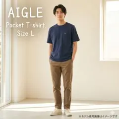 【美品】AIGLE エーグル ポケットTシャツ ネイビー Lサイズ 希少ロゴ