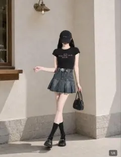 SHEIN デニムスカート ダークウォッシュのサムネイル