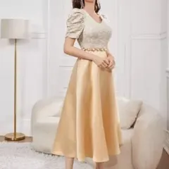 ロングワンピース パーティードレス 結婚式 二次会 ゴールド系