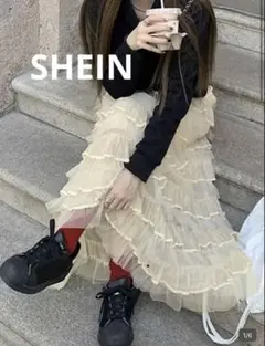 【SHEIN】カジュアル Aライン プリーツ メッシュ マキシスカート