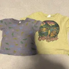 恐竜プリント　Tシャツ　80センチ　グレー　黄緑　ブリーズ