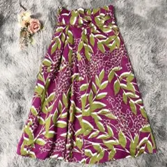 INED ハイウエスト 花柄 ロング フレアスカート ベルテッド9 日本製