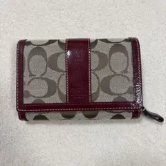 Coach 三つ折り財布 ベージュ/バーガンディ