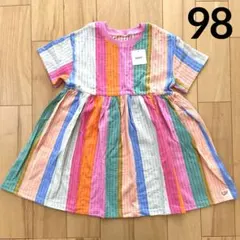 【☆新品☆】98 レインボーストライプ　コットン　ワンピース