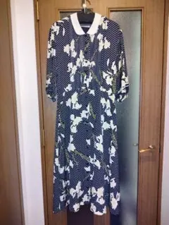 インゲボルグ　INGEBORG ドット柄 花柄 七分袖ワンピース 百合