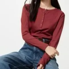 リブヘンリーネックＴ長袖ＸＸＬレッド