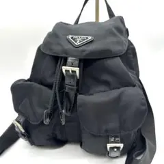 【美品】PRADA ナイロン リュック・バックパック 三角プレート ゴールド