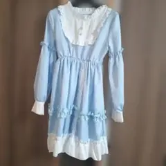 水色 ゴスロリ ドレス フリル付き