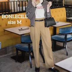 【ボンルシール】センタープレス ハイウエスト タック チノパンツ ベージュ M