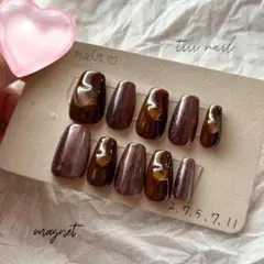 ボルドーネイル　ハートネイル　マグネットネイル　シンプルネイル　韓国ネイル