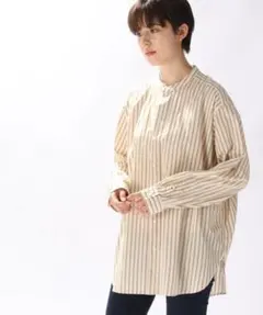 ● niko and ... バンドカラー　ストライプ　シャツ　L