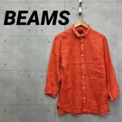 BEAMS リネン 麻 七分袖 シャツ メンズ オレンジ L