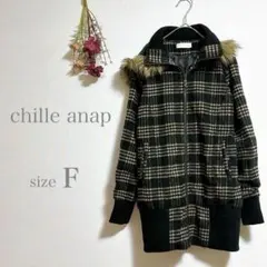 【チルアナップ】ファージャケット フード付き チェック柄 ブラック フリー 〇