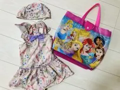 水着セット 120cm 花柄 キャップ、プールバック付き