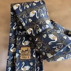 HERMES ネイビー 白鳥デザイン ネクタイ