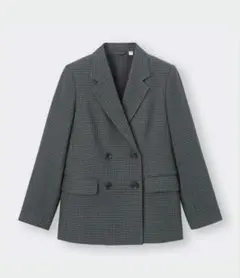 新品・未使用　GU ダブルブレストチェックジャケット ダークグレー M