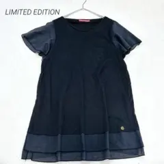 リミテッドエディション　袖シフォン 切替チュニック カットソー　M 黒 日本製のサムネイル