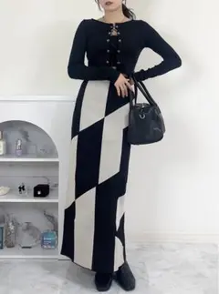 幾何学柄ニットスカート[an1339]