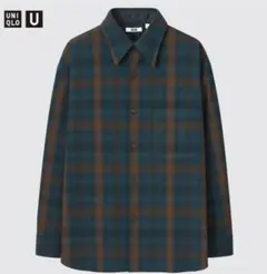 ユニクロU ヘビーフランネルオーバーサイズシャツ 68 BLUE L