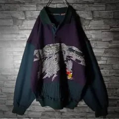 昭和レトロな襟付きセーター 銀嶺ウール100％ニット バイカラー 刺繍 日本製