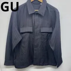 GU ジーユー ダブルポケットシャツ　ストライプ柄