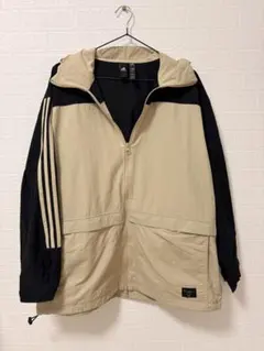 adidas フード付きナイロンパーカーTHREE STRIPES L ベージュ