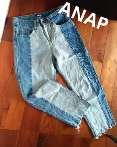 【ANAP 切り替え 裾フリンジ ボーイフレンドデニム】アナップ ジーンズ