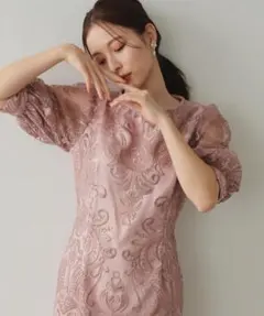 PREFERIR 刺繍レース バックリボン ドレス 結婚式 Ｌサイズ ピンクのサムネイル