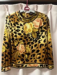 美品✨近年 レオナール コットンジャージーカットソー トリム ギャザー 花柄 L 美品✨近年 レオナール コットンジャージーカットソー トリム ギャザー