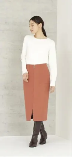 オレンジ タイトスカート 前ポケット付きナチュラルビューティーベーシック