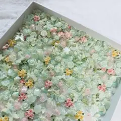【50個】ブルーグリーン素材mix　春　ネイルパーツ　デコパーツ まとめ売り