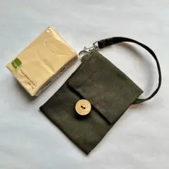 84) ナスカン付き　ミニフラップポーチ　帆布カーキグリーン(送料込み)