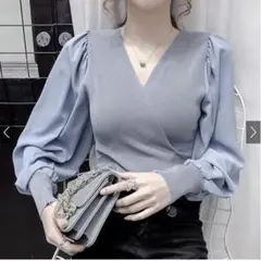 GRL 袖切り替えカシュクールニットトップス