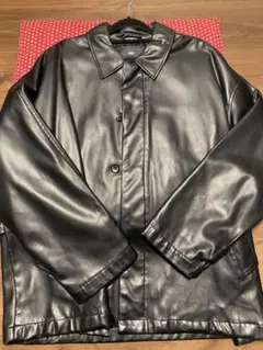 ブラックレザー ボタンアップジャケット