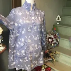 アニオナ ネイビー 花柄刺繍 長袖シャツ シアー素材 - メルカリ