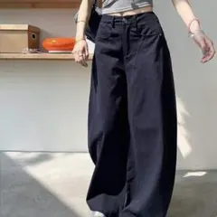 ワイドレッグ ルーズフィット ウォッシュドカジュアルパンツ