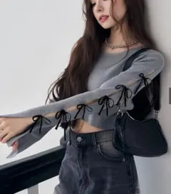 GRL スリットスリーブリボンニットトップス[dr713]