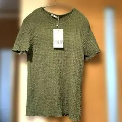 ZARA クラッシュジャガード半袖Tシャツ 5分袖