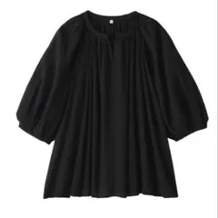 無印良品　婦人　強撚ボイル 半袖ブラウス　Mサイズ　黒　5部袖