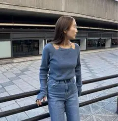 【kastane】（カスタネ）アメスリリブニット　ブルーニット