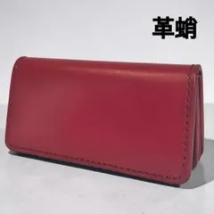 未使用品✨️革の匂いが良い❗️　革蛸　阿形　伝統　肉厚レザー　台形　長財布　赤のサムネイル