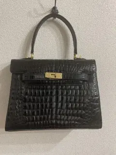 【極美品】シャイニング クロコダイル　ハンドバッグ　黒　南京錠ゴールド　2way