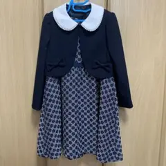 【送料無料】一回着用のみ　キッズ　フォーマル　ワンピース(ネイビー) 上下セット